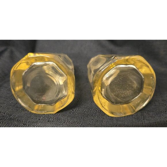Heisey Yellow Glass Salt & Pepper Shakers Plastic Lids 3" - Picture 3 of 4